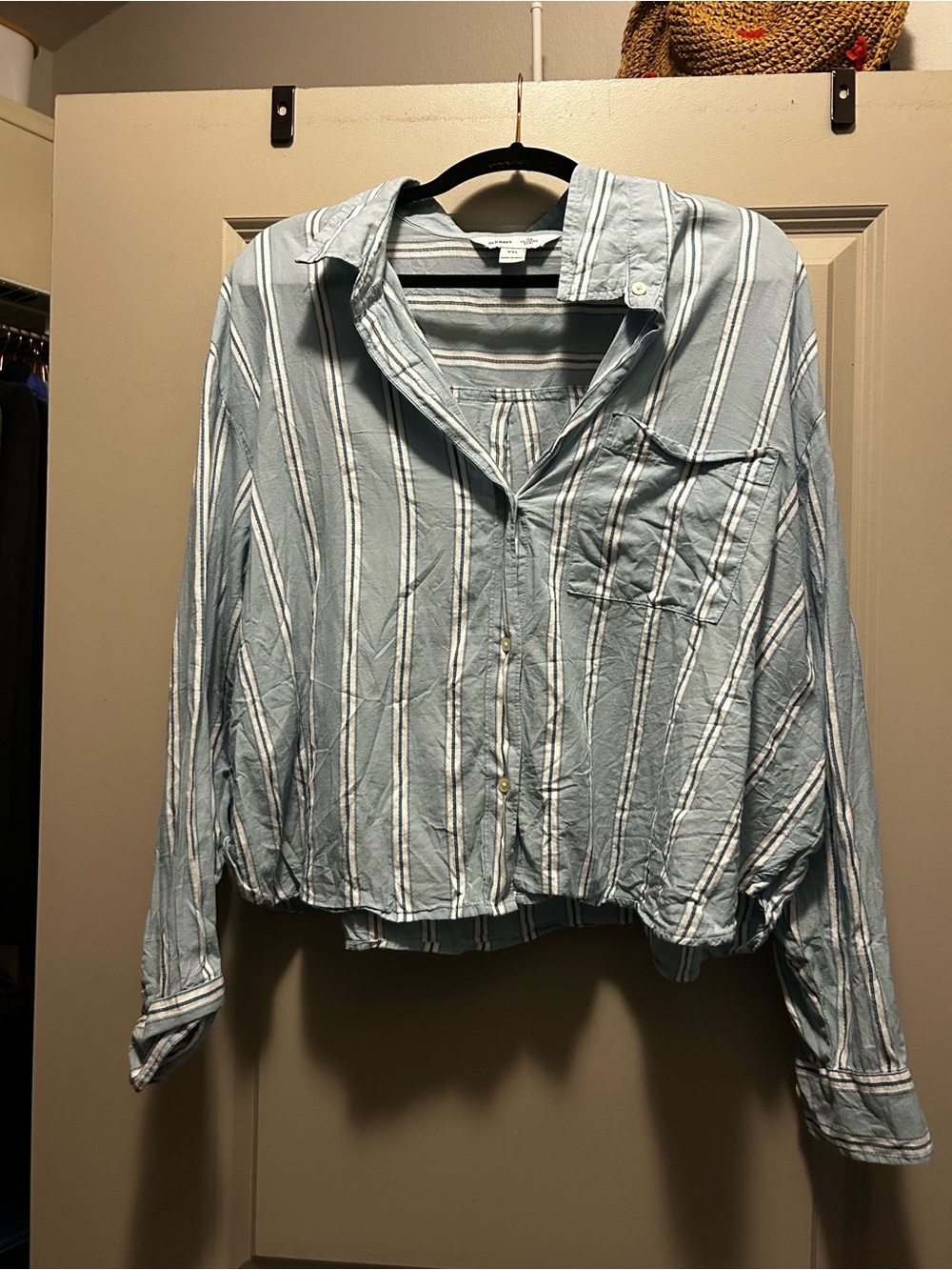 Old Navy Light Blue and White Striped Button-Down Shirt